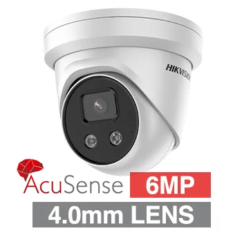 HIKVISION, 6MP AcuSense G2 HD-IP outdoor Turret camera, 4.0mm fixed lens (WHITE)